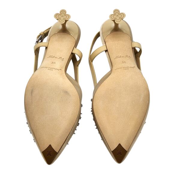 Louis Vuitton Mirage Blossom Slingback Heels Satin Crystals Gold EU 36 US 5.5 - Picture 6 of 10